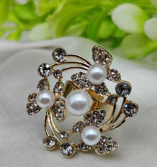 1 Piece Imported Exquisite Floral Pearl Ring – A Symphony Of Elegance And Sparkle 🌟 | Luxurious Design Ring | Adjustable Ring | Ring For Girls & Women