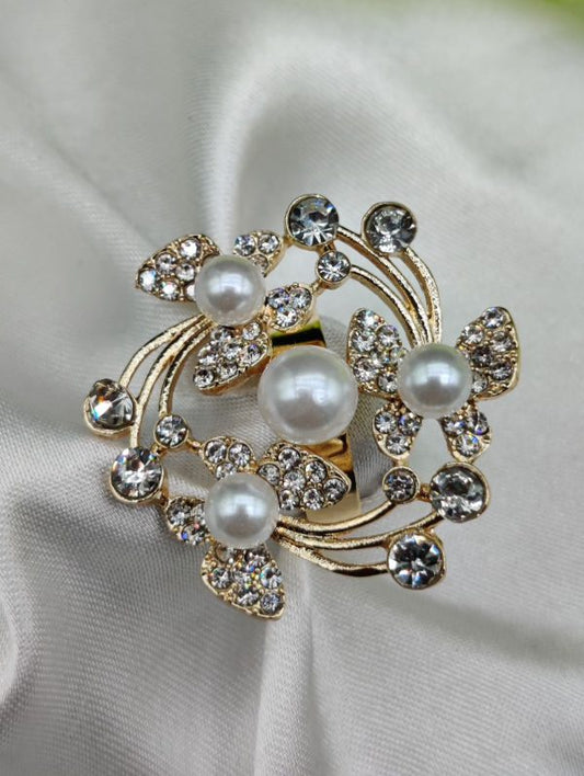 1 Piece Imported Exquisite Floral Pearl Ring – A Symphony Of Elegance And Sparkle 🌟 | Luxurious Design Ring | Adjustable Ring | Ring For Girls & Women