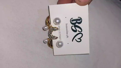 Korean Golden Fishtail Fashion Stud Earrings For Women Jewelry Trendy Simulated Pearl Butterfly Earrings Piercing
